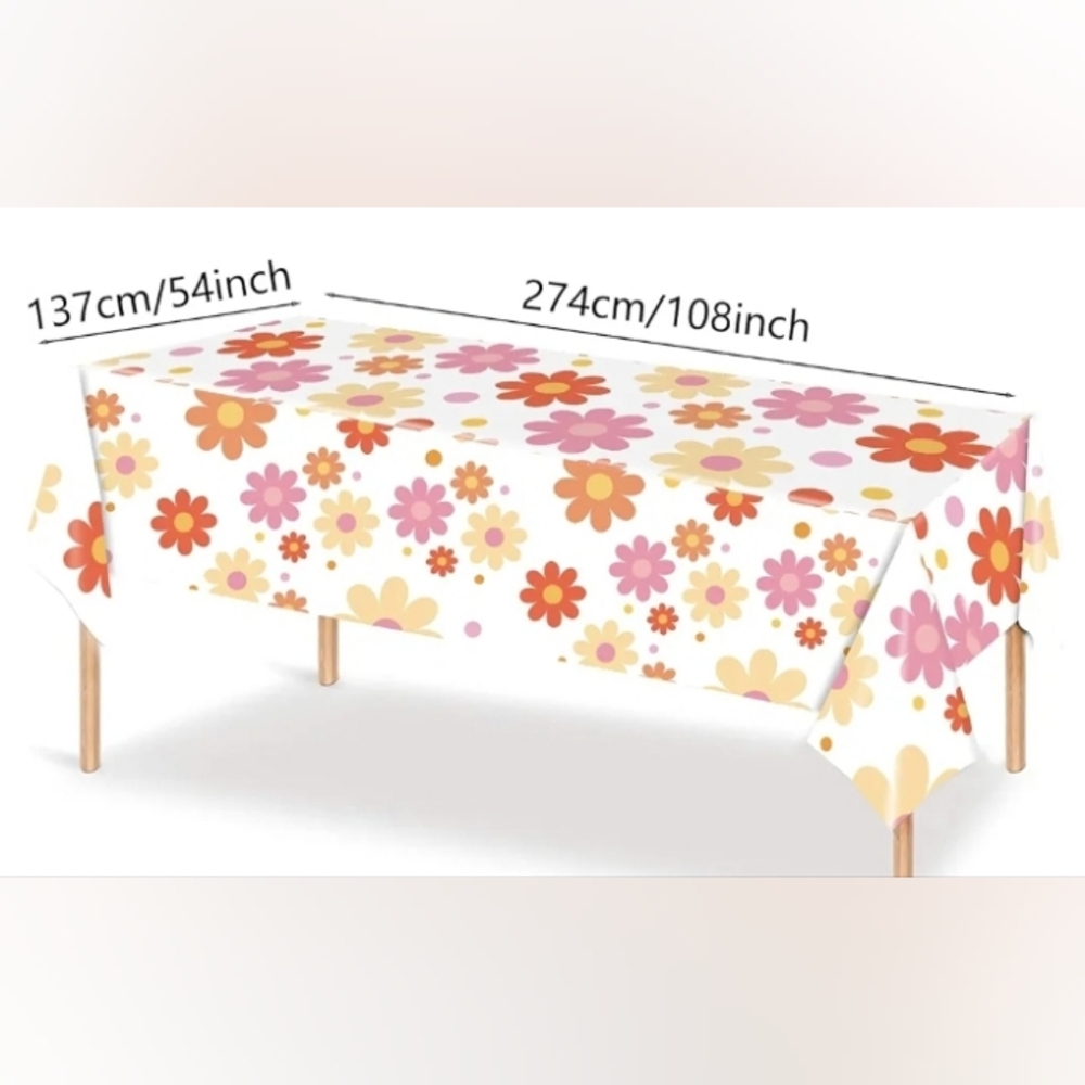 Floral Tablecloth with Pink and Orange Flowers